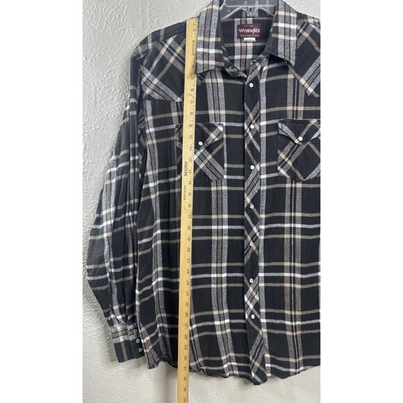 Wrangler Western 2XL Tall Flannel Pearl Snap Plaid Shirt Blk/Brn Cowboy EUC - Picture 7 of 7